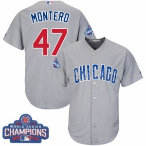 Youth Majestic Chicago Cubs #47 Miguel Montero Authentic Grey Road 2016 World Series Champions Cool Base MLB Jersey