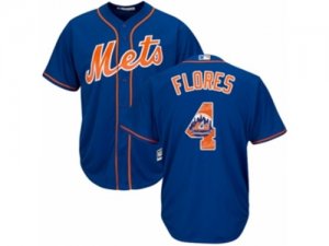 Mens Majestic New York Mets #4 Wilmer Flores Authentic Royal Blue Team Logo Fashion Cool Base MLB Jersey