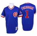 Mens Mitchell and Ness Chicago Cubs #1 Kosuke Fukudome Authentic Blue Throwback MLB Jersey