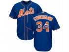 Mens Majestic New York Mets #34 Noah Syndergaard Authentic Royal Blue Team Logo Fashion Cool Base MLB Jersey