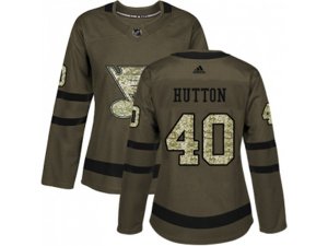 Women Adidas St. Louis Blues #40 Carter Hutton Green Salute to Service Stitched NHL Jersey