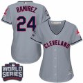 Womens Majestic Cleveland Indians #24 Manny Ramirez Authentic Grey Road 2016 World Series Bound Cool Base MLB Jersey