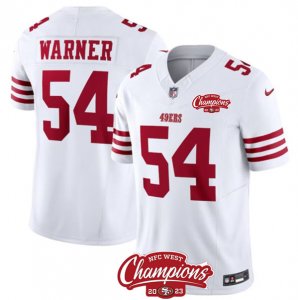 Men\'s San Francisco 49ers #54 Fred Warner White 2023 F.U.S.E. NFC West Champions Football Stitched Jersey