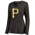 Women's Pittsburgh Pirates Gold Collection Long Sleeve V-Neck Tri-Blend T-Shirt Black