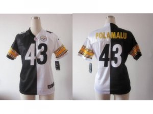 Nike Women Pittsburgh Steelers #43 Troy Polamalu white-black jerseys[Elite split]