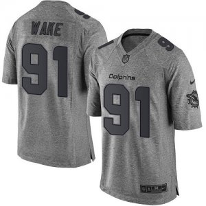 Men Miami Dolphins #91 Cameron Wake Gray Gridiron Limited Jersey