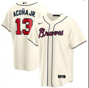 Braves #13 Ronald Acuna Jr. Cream 2020 Nike Cool Base Jersey