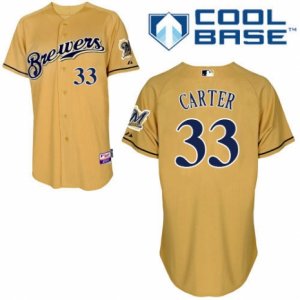 Men\'s Majestic Milwaukee Brewers #33 Chris Carter Authentic Gold 2013 Alternate Cool Base MLB Jersey