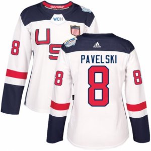 Women\'s Adidas Team USA #8 Joe Pavelski Authentic White Home 2016 World Cup Hockey Jersey