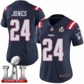 Womens Nike New England Patriots #24 Cyrus Jones Limited Navy Blue Rush Super Bowl LI 51 NFL Jersey