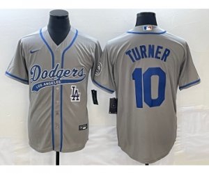 Men\'s Los Angeles Dodgers #10 Justin Turner Grey Cool Base Stitched Baseball Jersey