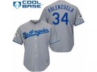 Youth Majestic Los Angeles Dodgers #34 Fernando Valenzuela Replica Grey Road 2017 World Series Bound Cool Base MLB Jersey