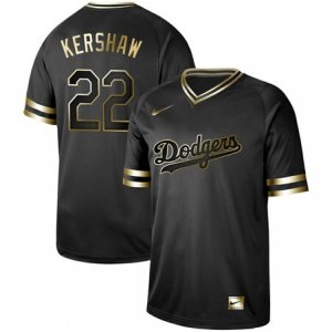 Dodgers #22 Clayton Kershaw Black Gold Nike Cooperstown Collection Legend V Neck Jersey