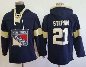 Mens New York Rangers #21 Derek Stepan Navy Blue Pullover Hoodie Stitched NHL Jersey