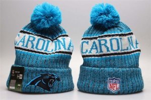 Panthers Blue Wordmark Cuffed Pom Knit Hat YP