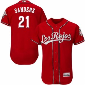Men\'s Majestic Cincinnati Reds #21 Reggie Sanders Red Los Rojos Flexbase Authentic Collection MLB Jersey