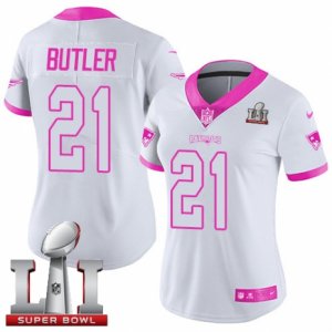 Womens Nike New England Patriots #21 Malcolm Butler Limited White Pink Rush Fashion Super Bowl LI 51 NFL Jersey