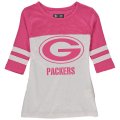 Green Bay Packers 5th & Ocean By New Era Girls Youth Jersey 34 Sleeve T-Shirt White Pink
