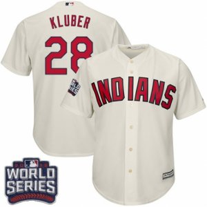 Youth Majestic Cleveland Indians #28 Corey Kluber Authentic Cream Alternate 2 2016 World Series Bound Cool Base MLB Jersey