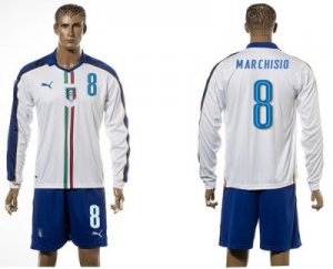 Italy #8 Marchisio White Away Long Sleeves Soccer Country Jersey