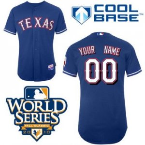 Customized Texas Rangers Jersey Blue Cool Base 2010 World Series Patch Baseball