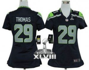Nike Seattle Seahawks #29 Earl Thomas Steel Blue Super Bowl XLVIII Women NFL Elite Jersey