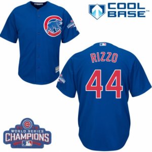 Youth Majestic Chicago Cubs #44 Anthony Rizzo Authentic Royal Blue Alternate 2016 World Series Champions Cool Base MLB Jersey