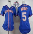 Women New York Mets #5 David Wright Blue(Grey NO.) Alternate Road W 2015 World Series Patch Stitched MLB Jersey