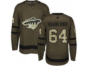 Youth Adidas Minnesota Wild #64 Mikael Granlund Green Salute to Service Stitched NHL Jersey