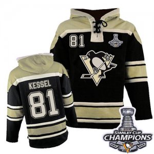 Mens Old Time Hockey Pittsburgh Penguins #81 Phil Kessel Authentic Black Sawyer Hooded Sweatshirt 2016 Stanley Cup Champions Bound