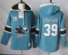 Mens San Jose Sharks #39 Logan Couture Teal Pullover Hoodie Stitched NHL Jersey