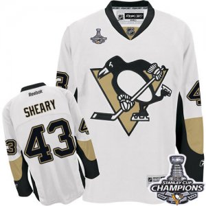 Mens Reebok Pittsburgh Penguins #43 Conor Sheary Authentic White Away 2016 Stanley Cup Champions NHL Jersey