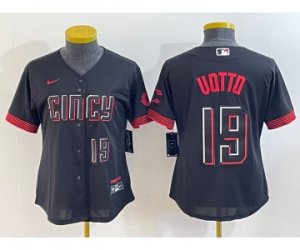 Women\'s Cincinnati Reds #19 Joey Votto Number Black 2023 City Connect Cool Base Stitched Jersey1