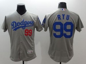 Los Angeles Dodgers #99 Hyun-Jin Ryu Grey Flexbase Authentic Collection Stitched MLB Jersey