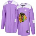 Mens Chicago Blackhawks Purple Adidas Hockey Fights Cancer Custom Practice Jersey