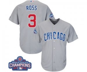 Youth Majestic Chicago Cubs #3 David Ross Authentic Grey Road 2016 World Series Champions Cool Base MLB Jersey