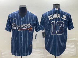 Braves# 13 Ronald Acuna Jr. Blue Nike Throwback Cool Base Jersey