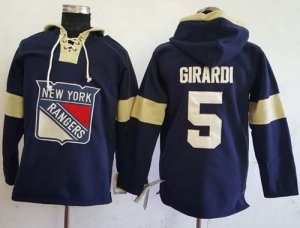 Mens New York Rangers #5 Dan Girardi Navy Blue Pullover Hoodie Stitched NHL Jersey