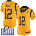 Nike Rams #12 Brandin Cooks Gold Women 2019 Super Bowl LIII Color Rush Limited Jersey