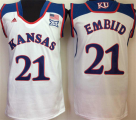 Kansas Jayhawks #21 Joel Embiid White College Basketball Jersey