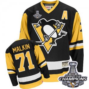 Mens CCM Pittsburgh Penguins #71 Evgeni Malkin Premier Black Throwback 2016 Stanley Cup Champions NHL Jersey