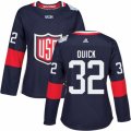 Women's Adidas Team USA #32 Jonathan Quick Premier Navy Blue Away 2016 World Cup Hockey Jersey