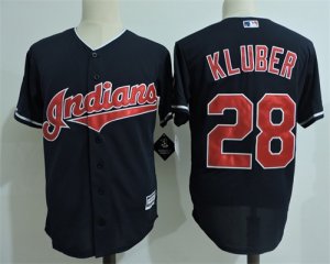 Indians #28 Corey Kluber Navy Cool Base Jersey