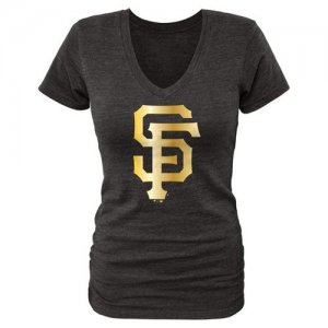 Women\'s San Francisco Giants Fanatics Apparel Gold Collection V-Neck Tri-Blend T-Shirt Black