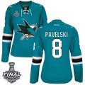 Womens Reebok San Jose Sharks #8 Joe Pavelski Premier Teal Green Home 2016 Stanley Cup Final Bound NHL Jersey