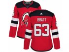 Women Adidas New Jersey Devils #63 Jesper Bratt Red Home Authentic Stitched NHL Jersey