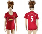 Womens Manchester United #5 Marcos Rojo Red Home Soccer Club Jersey