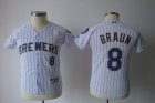 Youth mlb milwaukee brewers #8 ryan braun white[2011 new blue strip]