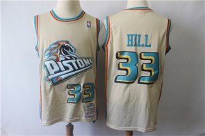Pistons #33 Grant Hill Cream Hardwood Classics Jersey