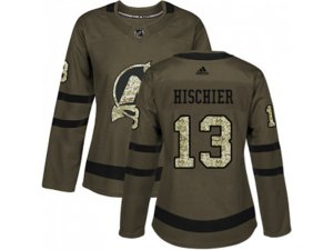 Women Adidas New Jersey Devils #13 Nico Hischier Green Salute to Service Stitched NHL Jersey